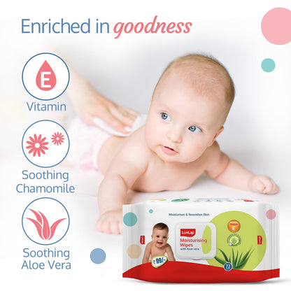 Baby Wipes with Aloe Vera, with Flip-top Lid - Pack of 6
