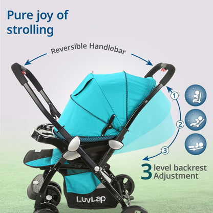Galaxy Baby Stroller, Pram for Baby with 5 Point Safety Harness, Spacious Cushioned seat with Multi Level seat Recline, Easy Fold, Lightweight Stroller for 0 to 3 Years (Green & Black)