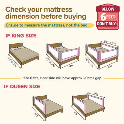 Comfy Baby Bed Rail Guard (6 ft x 2.3 ft), 180cmx72cm, Bed Rails for Baby & Toddler Safety, Portable, Adjustable Height, Single Side Bed Rail, Pack of 1, Printed Pink New