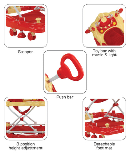 Comfy Baby Walker Cum Rocker, Red