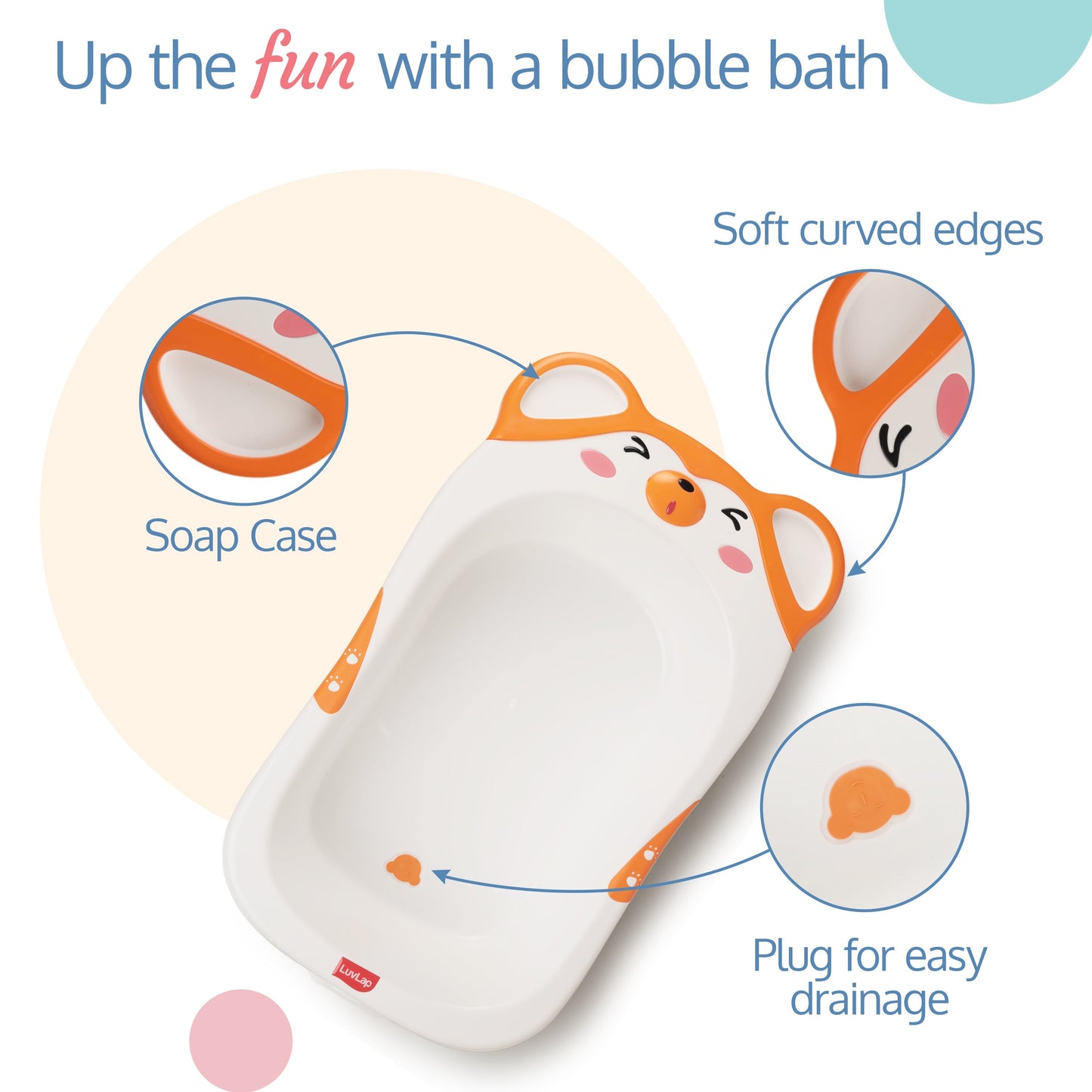 Bubble Baby Bathtub (White & Orange) & Anti Slip Baby Plastic Bath Chair (Yellow)