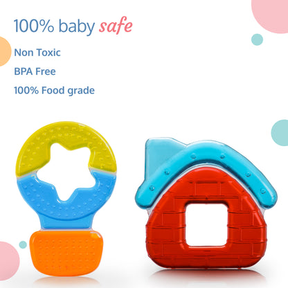 Baby water filled Silicone Teether, Star, House & Butterfly, Textured surface (Multicolor)