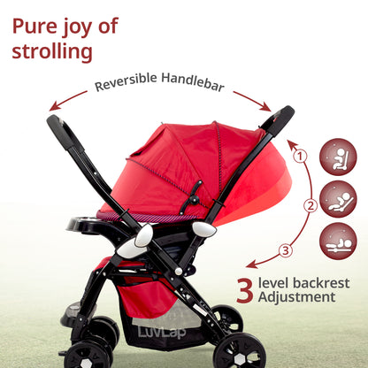 Galaxy Baby Stroller, Pram for Baby with 5 Point Safety Harness, Spacious Cushioned Seat with Multi Level Seat Recline, Easy Fold, Lightweight Stroller for 0 to 3 Years (Red & Black)
