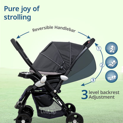 Galaxy Baby Stroller, Pram for Baby with 5 Point Safety Harness, Spacious Cushioned seat with Multi Level seat Recline, Easy Fold, Lightweight Stroller for 0 to 3 Years (Black)