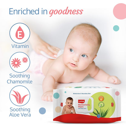 Baby Wipes with Aloe Vera, with Flip-top Lid - Pack of 3