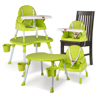 4 in 1 Convertible Baby High Chair with 3 point Safety belts, High Chair, Low Chair, Booster Chair and Table for baby, Removable & washable food tray 6 months+ (Green)