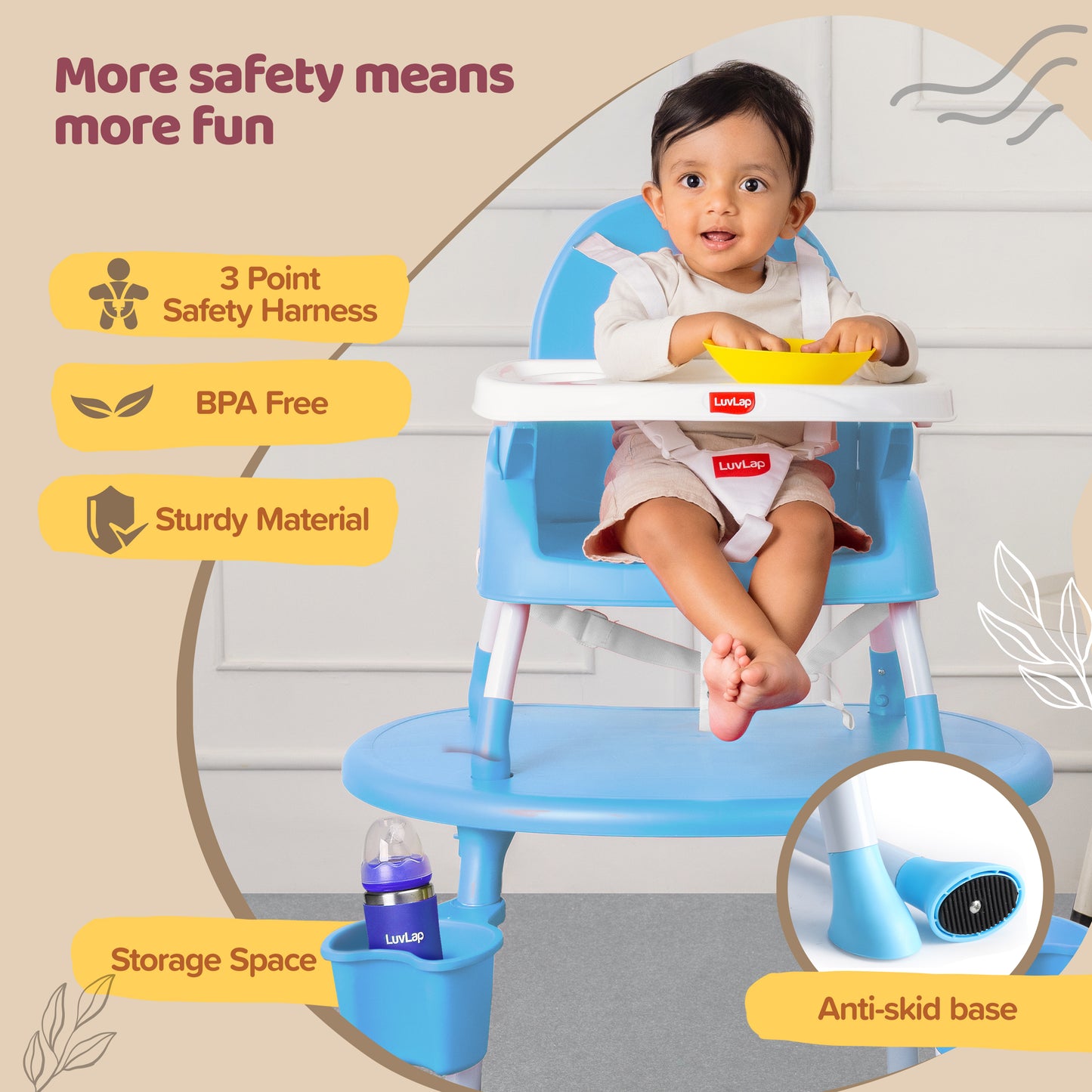 4 in 1 Convertible Baby High Chair with 3 Point Safety Belts, High Chair, Low Chair, Booster Chair and Table for Baby, Removable & Washable Food Tray 6 Months+ (Blue)