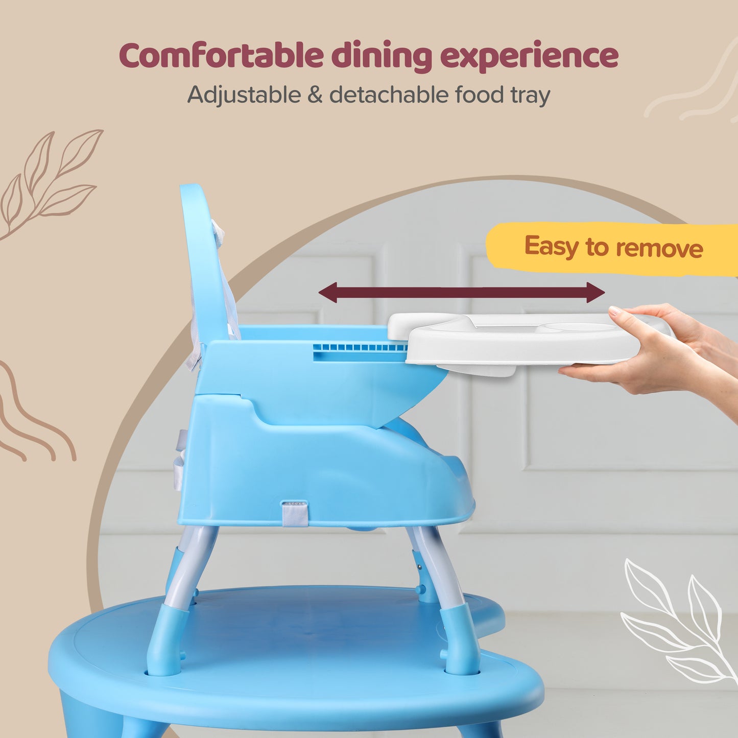 4 in 1 Convertible Baby High Chair with 3 Point Safety Belts, High Chair, Low Chair, Booster Chair and Table for Baby, Removable & Washable Food Tray 6 Months+ (Blue)