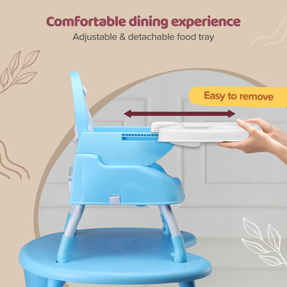 4 in 1 Convertible Baby High Chair with 3 Point Safety Belts, High Chair, Low Chair, Booster Chair and Table for Baby, Removable & Washable Food Tray 6 Months+ (Blue)