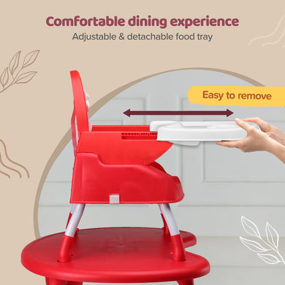 4 in 1 Convertible Baby High Chair with 3 Point Safety Belts, High Chair, Low Chair, Booster Chair and Table for Baby, Removable & Washable Food Tray 6 Months+ (Red)