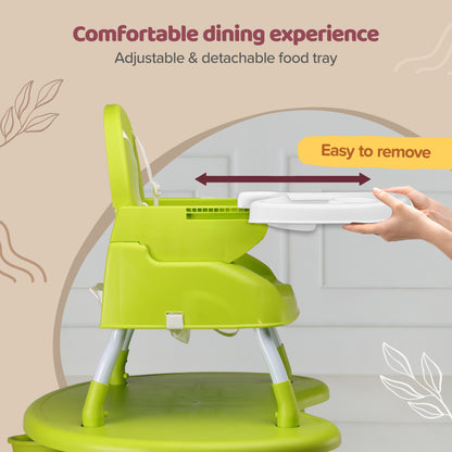 4 in 1 Convertible Baby High Chair with 3 point Safety belts, High Chair, Low Chair, Booster Chair and Table for baby, Removable & washable food tray 6 months+ (Green)