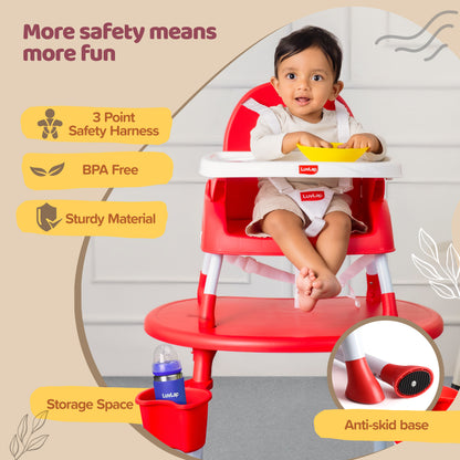 4 in 1 Convertible Baby High Chair with 3 Point Safety Belts, High Chair, Low Chair, Booster Chair and Table for Baby, Removable & Washable Food Tray 6 Months+ (Red)