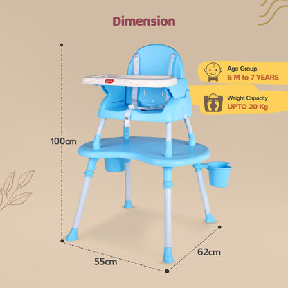 4 in 1 Convertible Baby High Chair with 3 Point Safety Belts, High Chair, Low Chair, Booster Chair and Table for Baby, Removable & Washable Food Tray 6 Months+ (Blue)