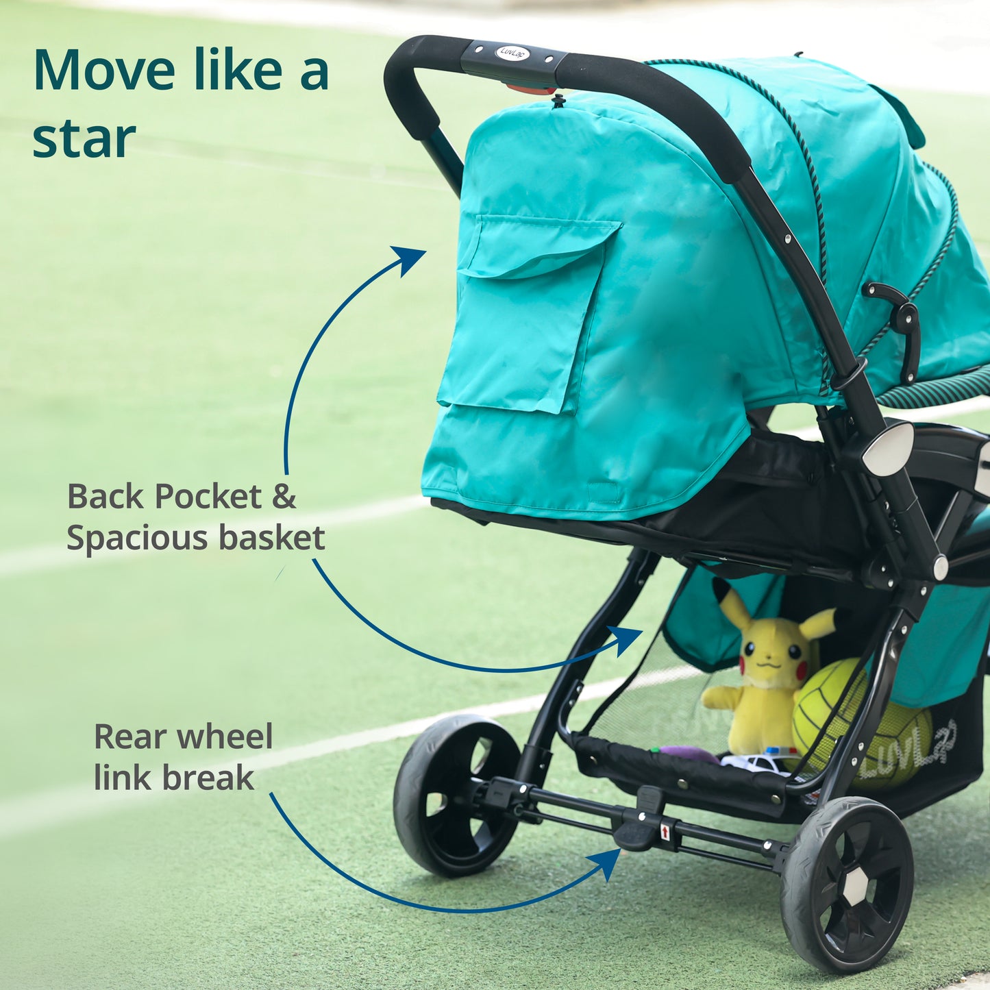 Galaxy Baby Stroller, Pram for Baby with 5 Point Safety Harness, Spacious Cushioned seat with Multi Level seat Recline, Easy Fold, Lightweight Stroller for 0 to 3 Years (Green & Black)