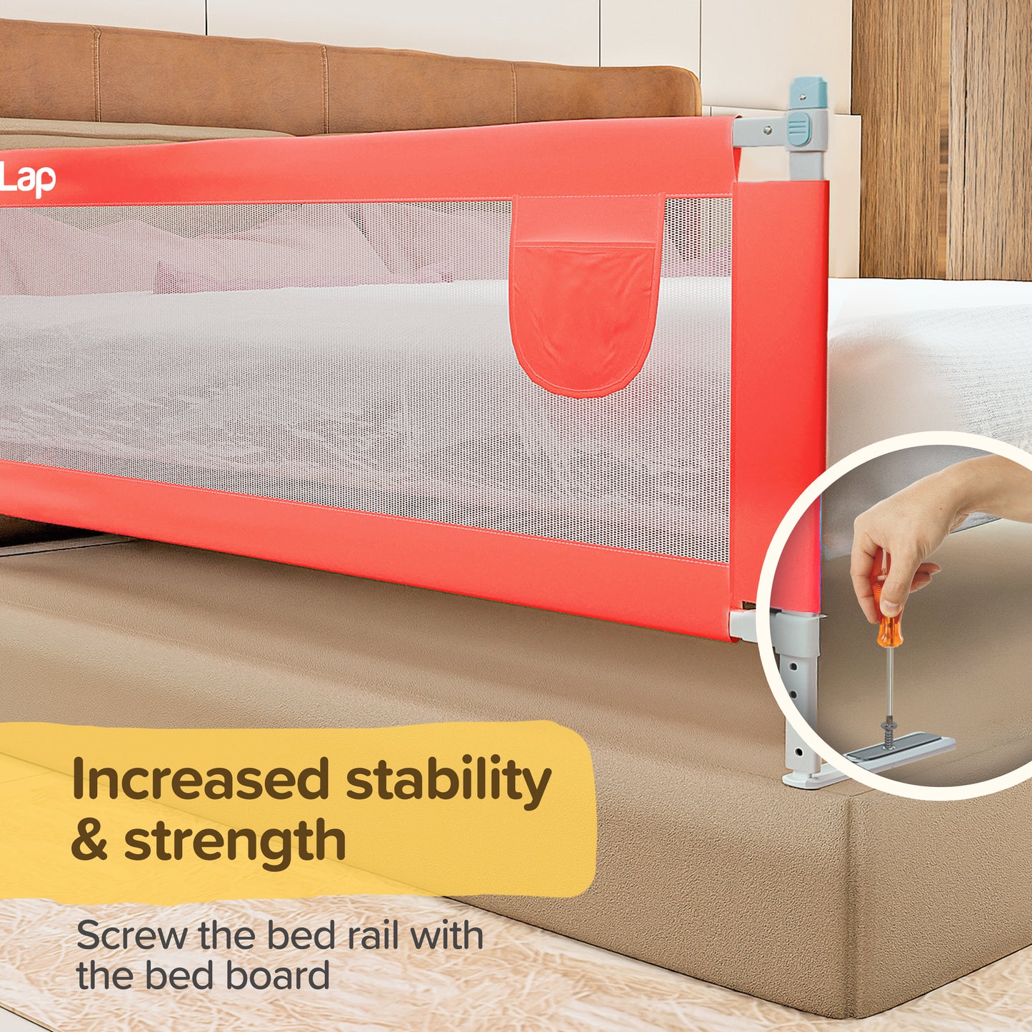 Bed Rail Guard for Baby/Kids Safety, 180cm x 72 cm, Portable & Foldable, Baby Safety Essential, Adjustable Height, fits All Bed Sizes (Red - Without Print)