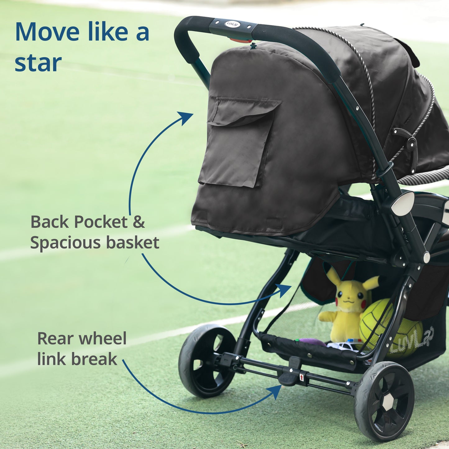 Galaxy Baby Stroller, Pram for Baby with 5 Point Safety Harness, Spacious Cushioned seat with Multi Level seat Recline, Easy Fold, Lightweight Stroller for 0 to 3 Years (Black)