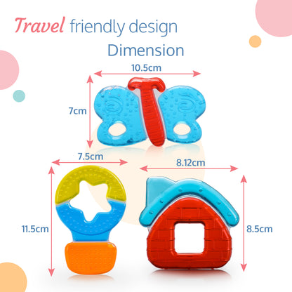 Baby water filled Silicone Teether, Star, House & Butterfly, Textured surface (Multicolor)