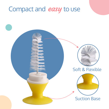 2 - in -1 Bristle baby feeding bottle cleaning brush, Yellow