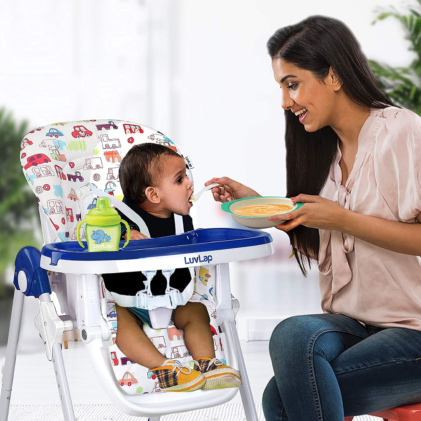 Royal High Chair with Adjustable 7 Heights with Wheels - Blue