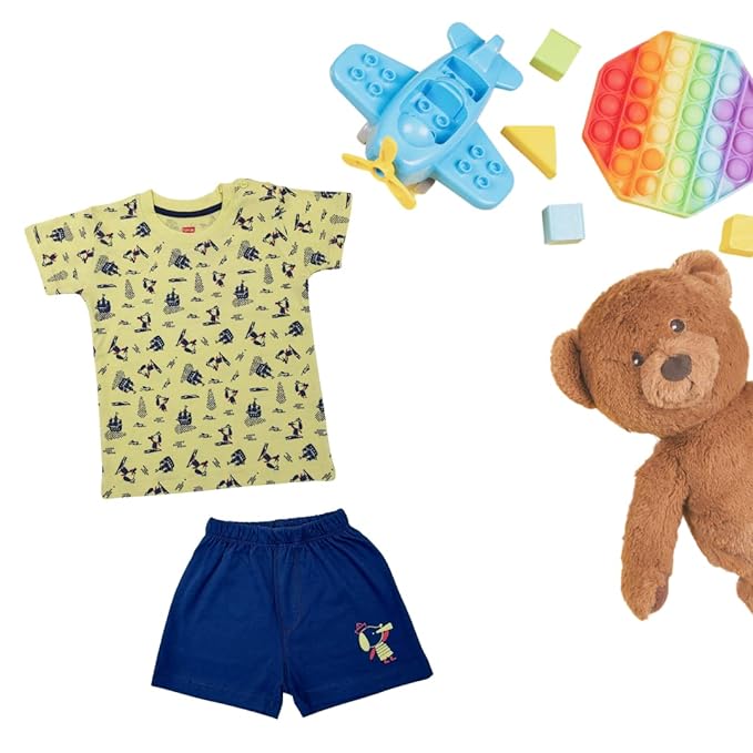 LuvLap Half Sleeve Boys T-Shirt & Shorts Sets, For Baby, Infants & Toddlers, Multicolour, 100% Cotton, Baby Boy Dress, Baby Boy Clothes, Kids Clothing, Pack Of 3
