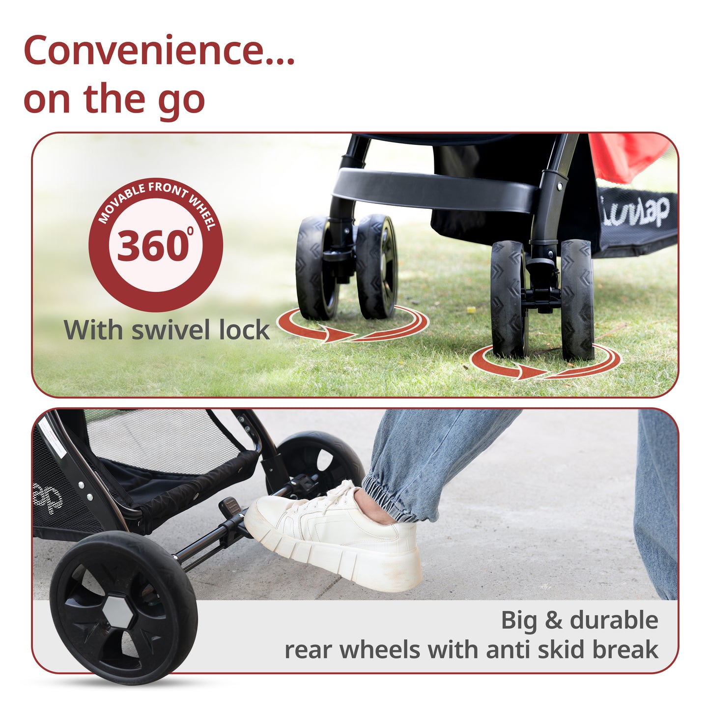 Galaxy Baby Stroller, Pram for Baby with 5 Point Safety Harness, Spacious Cushioned Seat with Multi Level Seat Recline, Easy Fold, Lightweight Stroller for 0 to 3 Years (Red & Black)