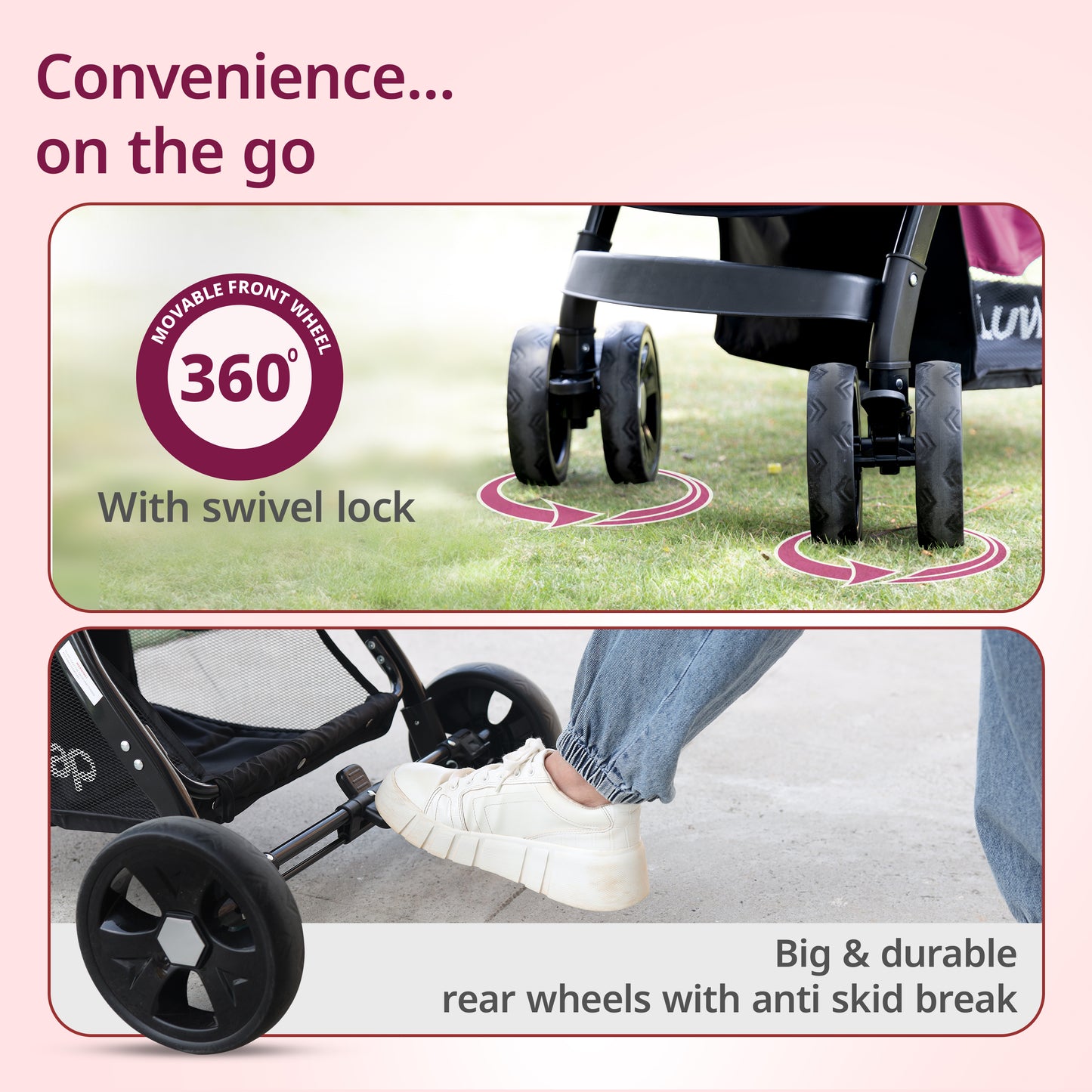 Galaxy Baby Stroller, Pram for Baby with 5 Point Safety Harness, Spacious Cushioned seat with Multi Level seat Recline, Easy Fold, Lightweight Stroller for 0 to 3 Years (Pink & Black)