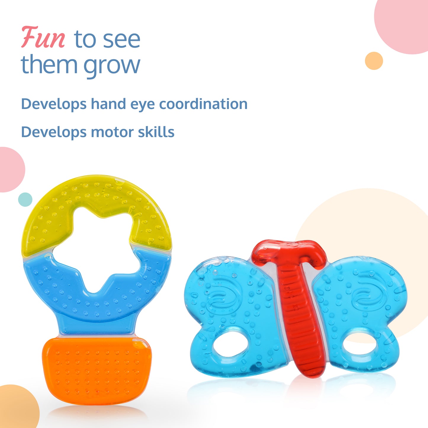 Baby water filled Silicone Teether, Star, House & Butterfly, Textured surface (Multicolor)