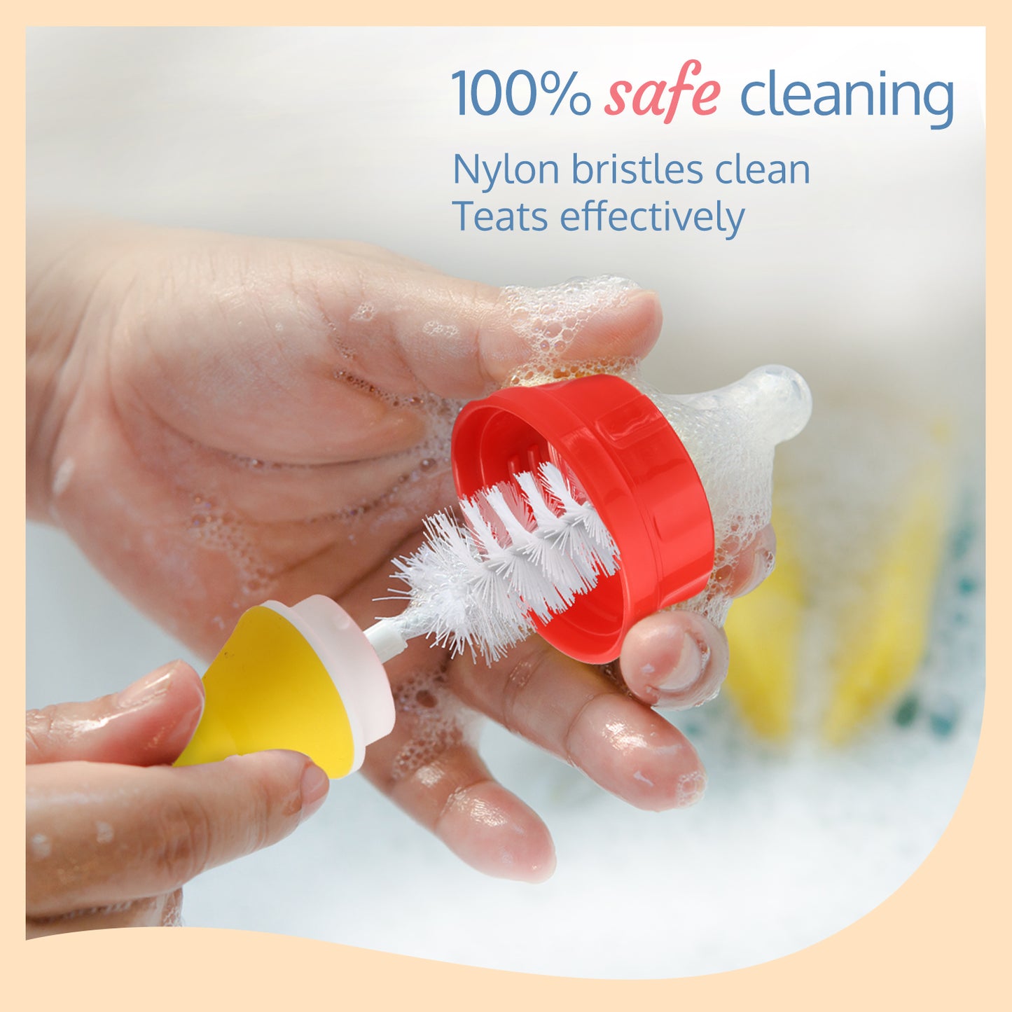 2 - in -1 Bristle baby feeding bottle cleaning brush, Yellow