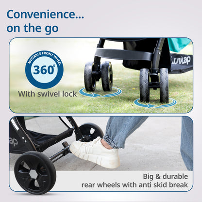 Galaxy Baby Stroller, Pram for Baby with 5 Point Safety Harness, Spacious Cushioned seat with Multi Level seat Recline, Easy Fold, Lightweight Stroller for 0 to 3 Years (Green & Black)