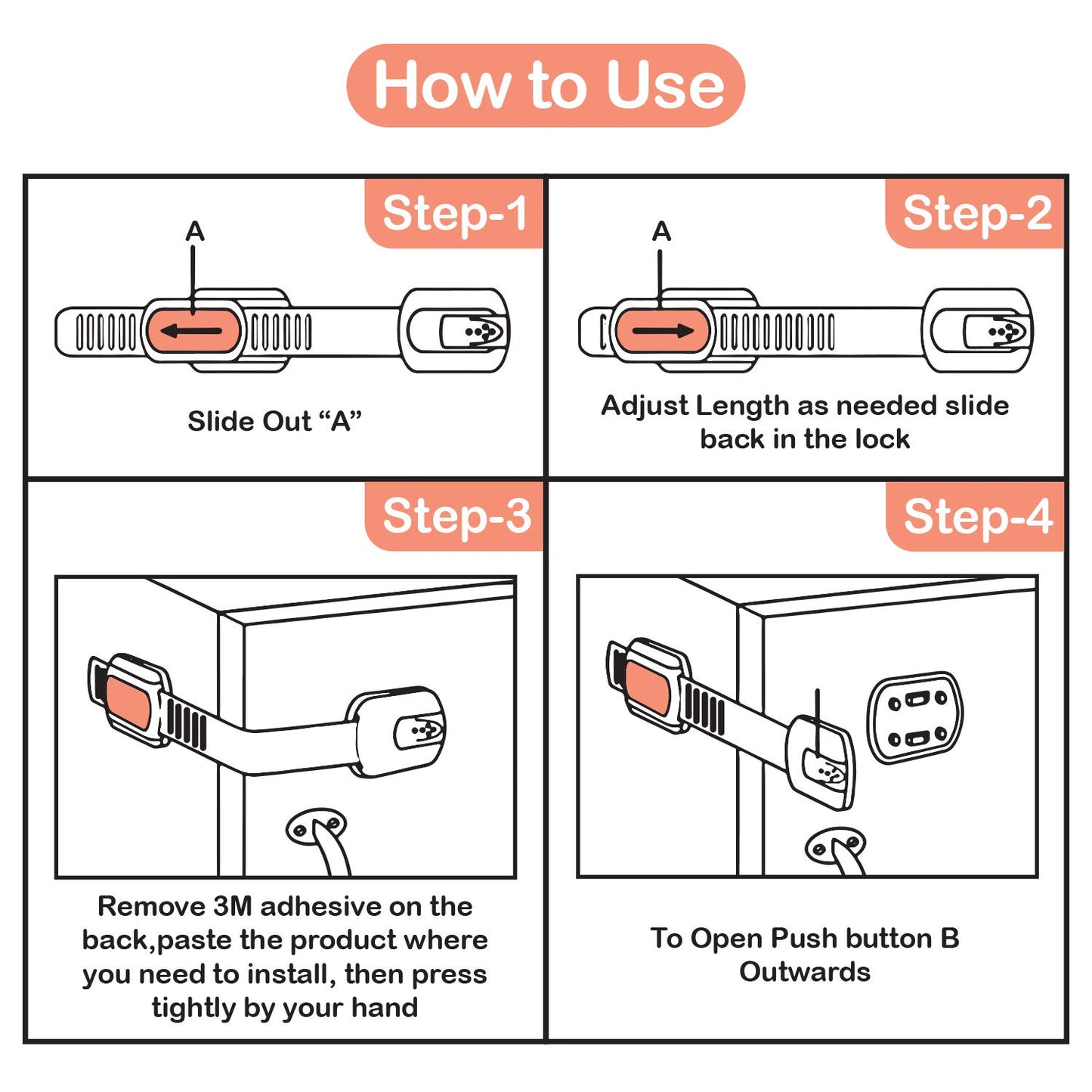 Baby Safety Lock & Door Stopper Combo Pack,7Pcs (6 pcs Safety Lock, One Pc Door Stopper)