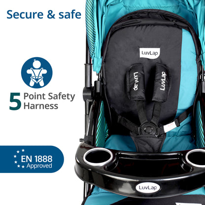 Galaxy Baby Stroller, Pram for Baby with 5 Point Safety Harness, Spacious Cushioned seat with Multi Level seat Recline, Easy Fold, Lightweight Stroller for 0 to 3 Years (Green & Black)