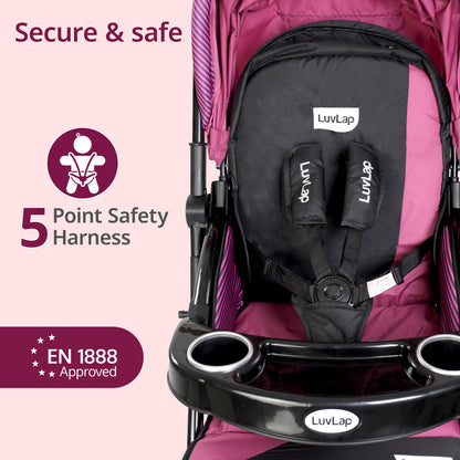 Galaxy Baby Stroller, Pram for Baby with 5 Point Safety Harness, Spacious Cushioned seat with Multi Level seat Recline, Easy Fold, Lightweight Stroller for 0 to 3 Years (Pink & Black)