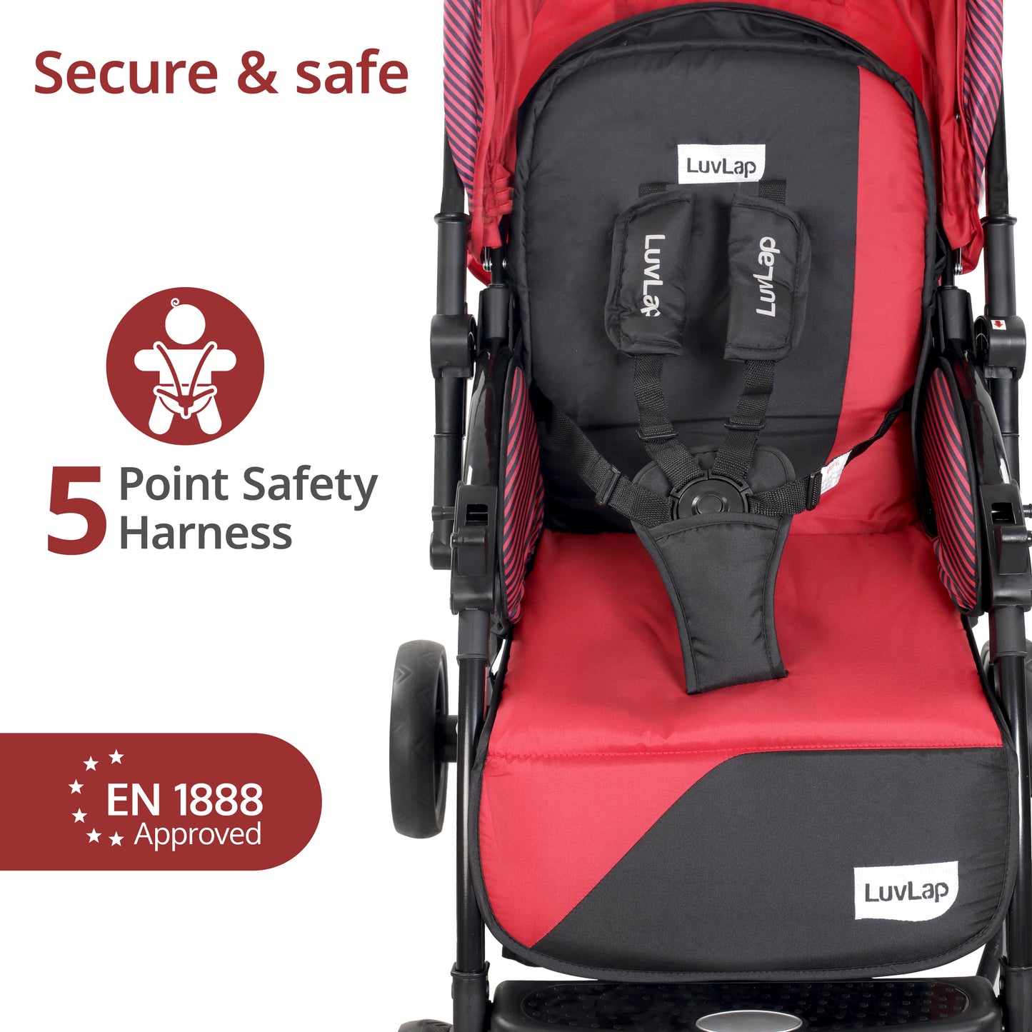 Galaxy Baby Stroller, Pram for Baby with 5 Point Safety Harness, Spacious Cushioned Seat with Multi Level Seat Recline, Easy Fold, Lightweight Stroller for 0 to 3 Years (Red & Black)