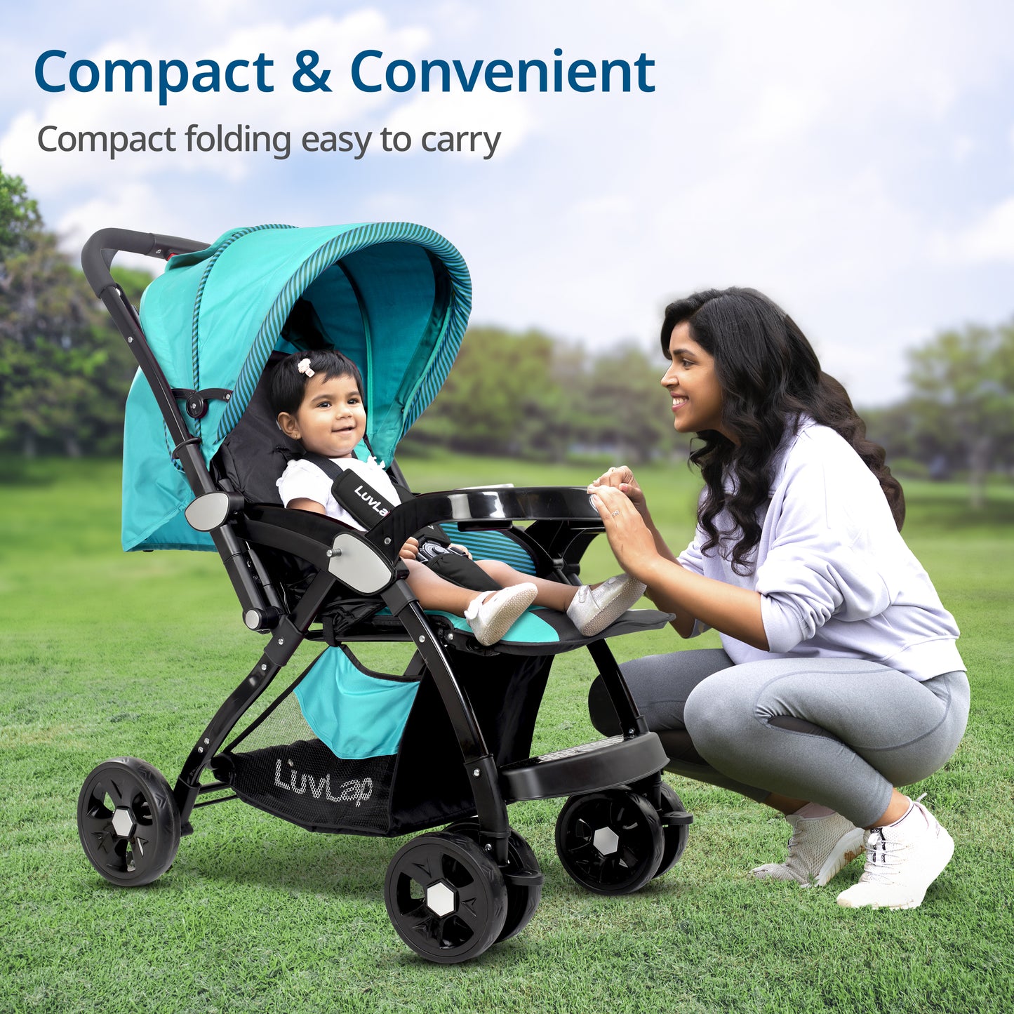 Galaxy Baby Stroller, Pram for Baby with 5 Point Safety Harness, Spacious Cushioned seat with Multi Level seat Recline, Easy Fold, Lightweight Stroller for 0 to 3 Years (Green & Black)
