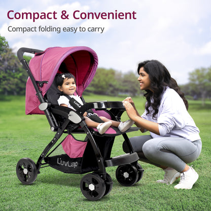 Galaxy Baby Stroller, Pram for Baby with 5 Point Safety Harness, Spacious Cushioned seat with Multi Level seat Recline, Easy Fold, Lightweight Stroller for 0 to 3 Years (Pink & Black)