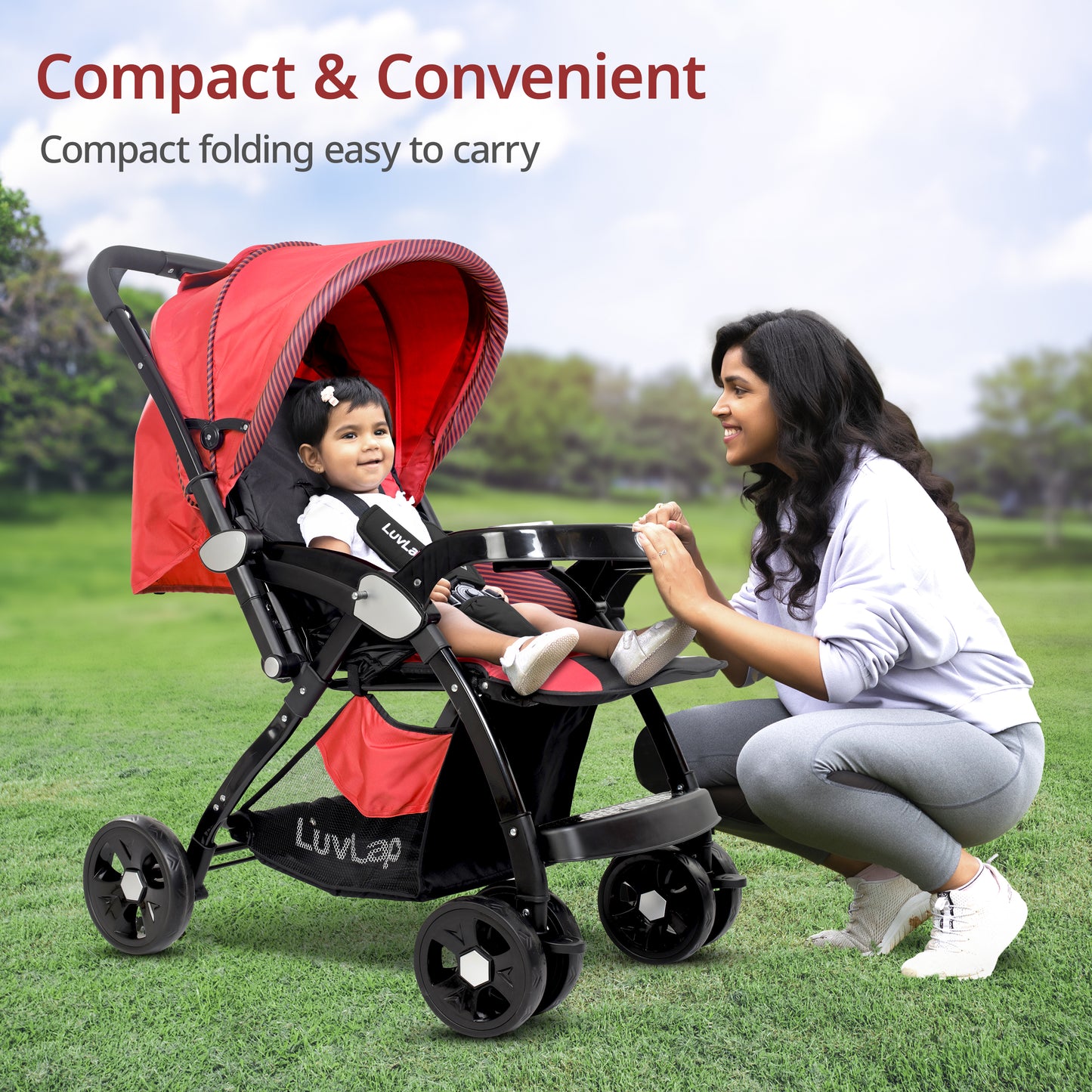 Galaxy Baby Stroller, Pram for Baby with 5 Point Safety Harness, Spacious Cushioned Seat with Multi Level Seat Recline, Easy Fold, Lightweight Stroller for 0 to 3 Years (Red & Black)