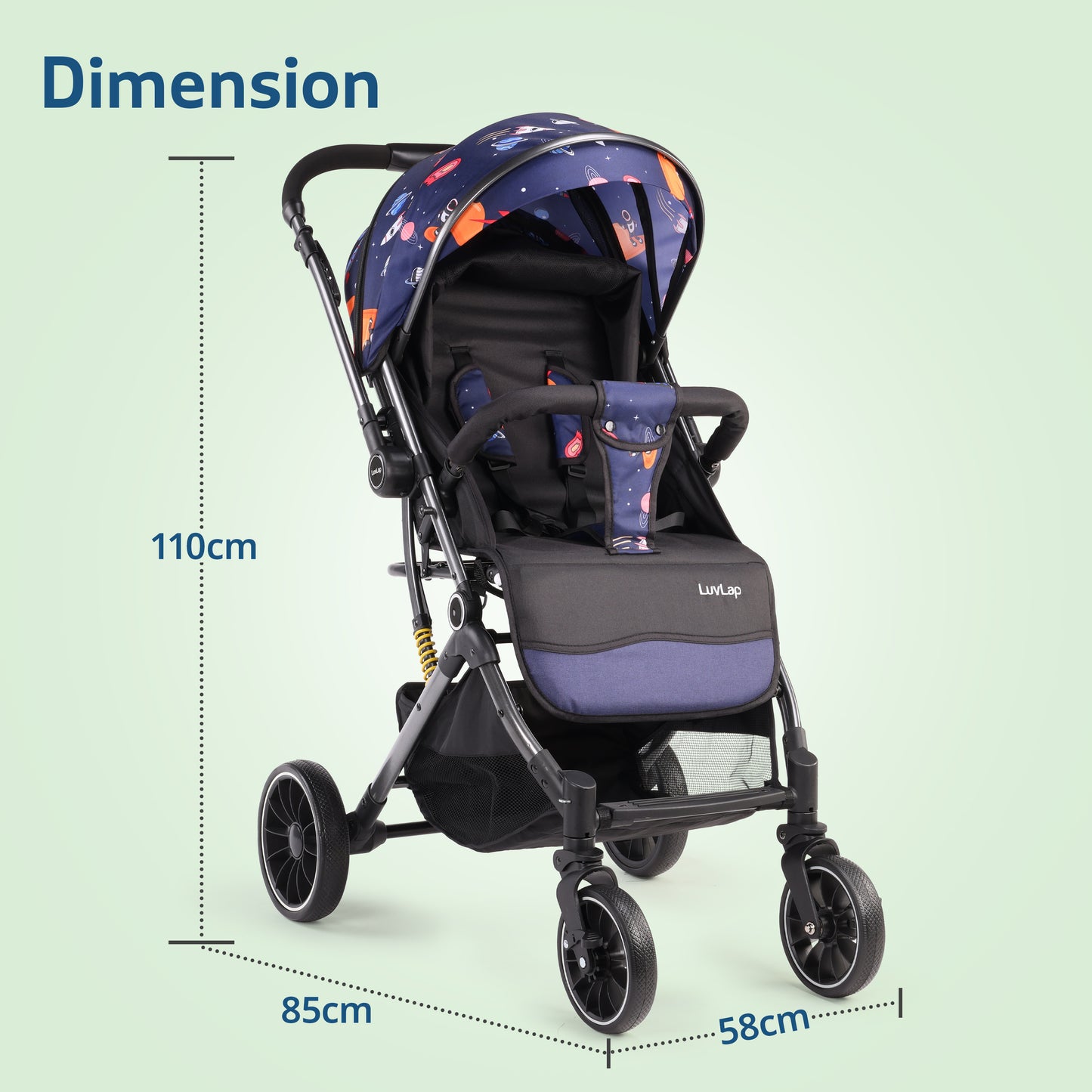 Alpha Baby Stroller/Pram, One Fold, Travel Friendly, 5 Point Safety Harness, Reversible Handle bar, Multilevel Recline & Adjustable footrest, Extendable Canopy, for Babies 0-3 Years (Blue)