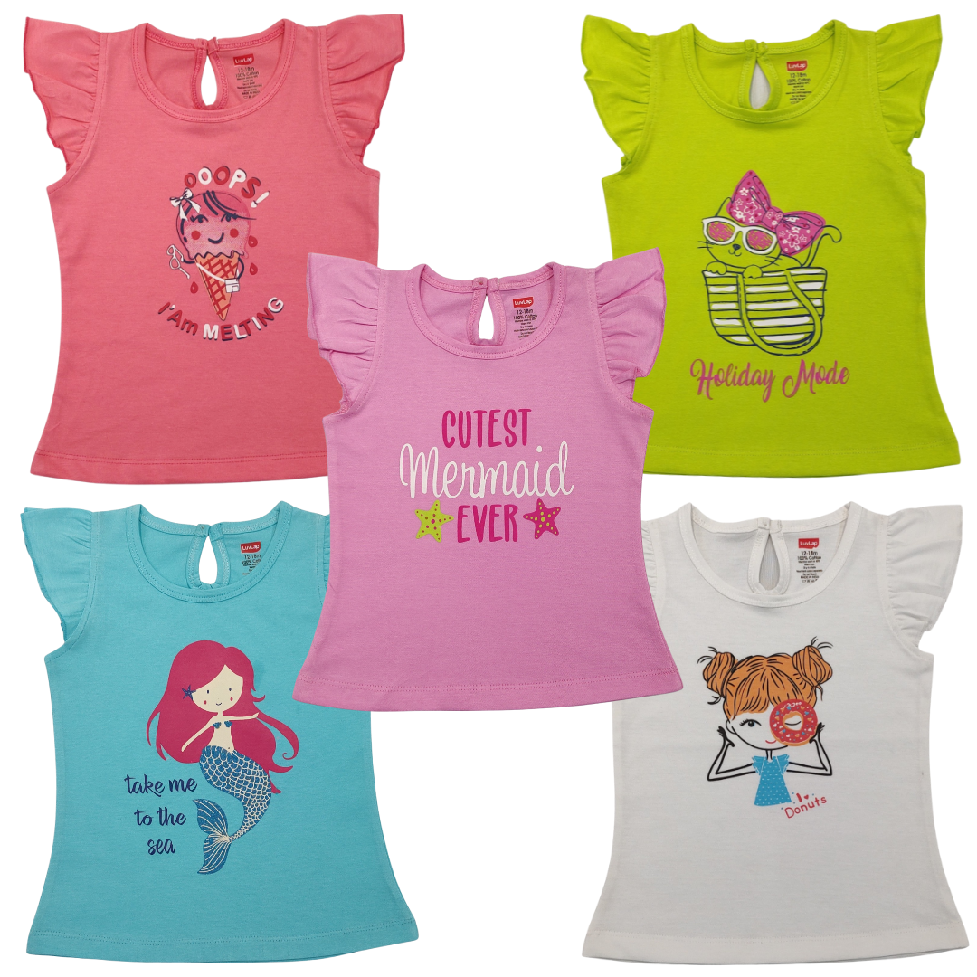 Half Sleeve Girls Top Pack Of 5, L Size
