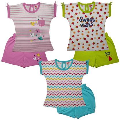 Half Sleeve Girls Top & Shorts Sets Pack Of 3, XXL Size