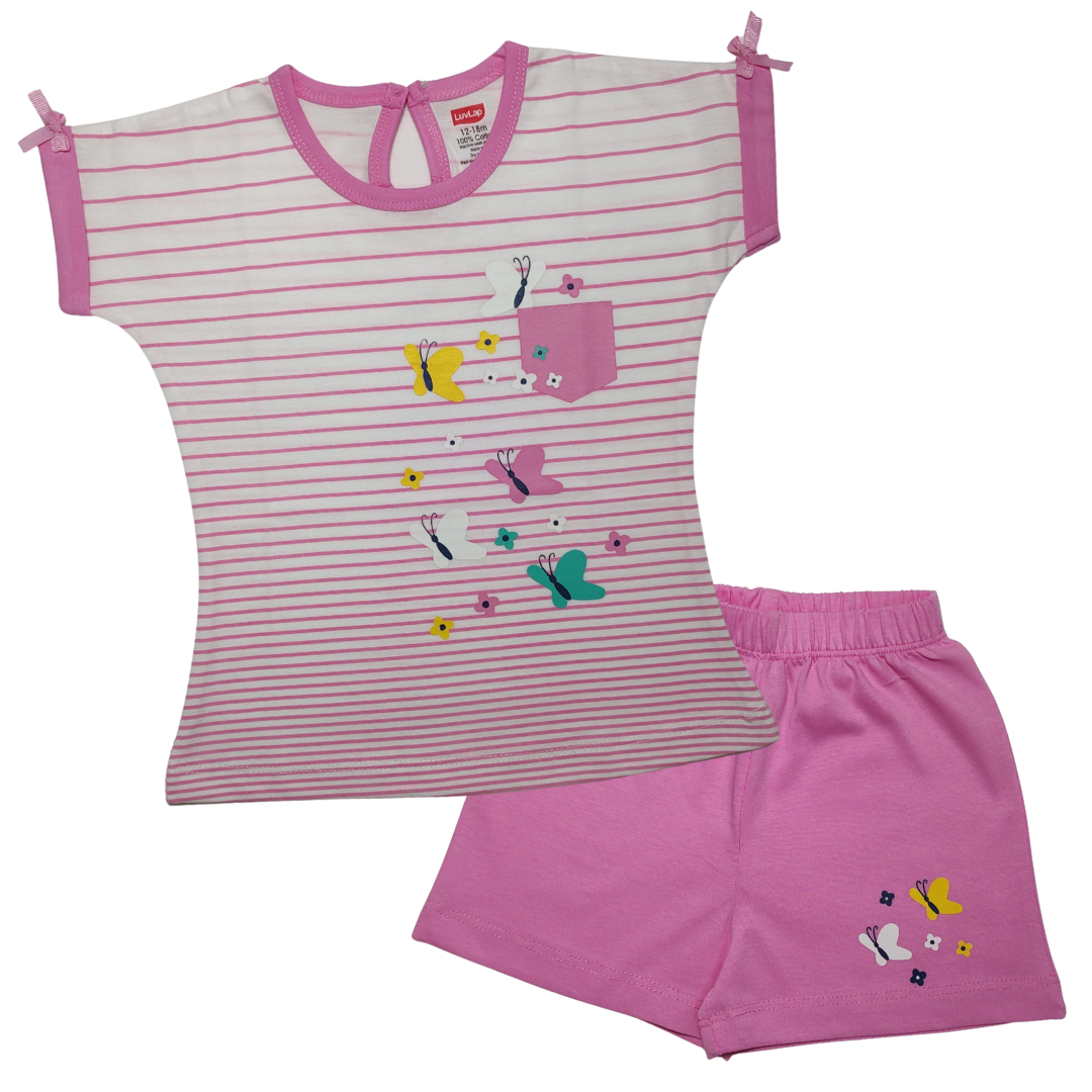 Half Sleeve Girls Top & Shorts Sets Pack Of 3, M Size
