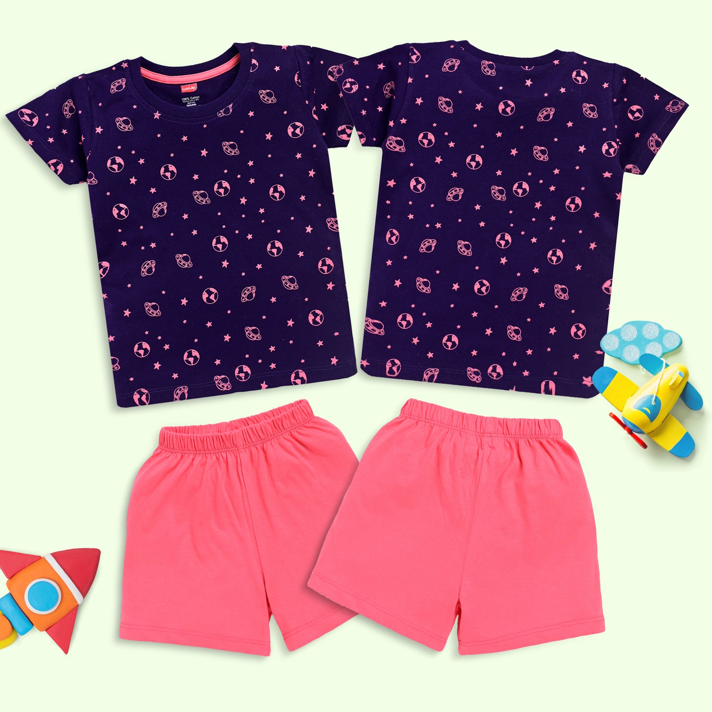 Baby Boys Pack Of 3 Half Sleeve T-Shirt & Shorts Set 100% Cotton