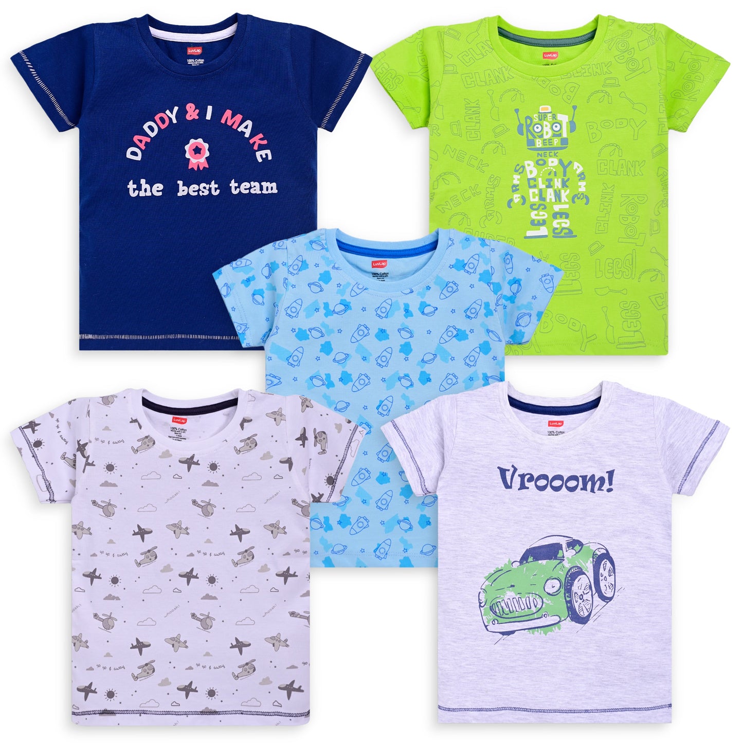 Baby Boys Pack Of 5 Half Sleeve T-Shirt 100% Cotton