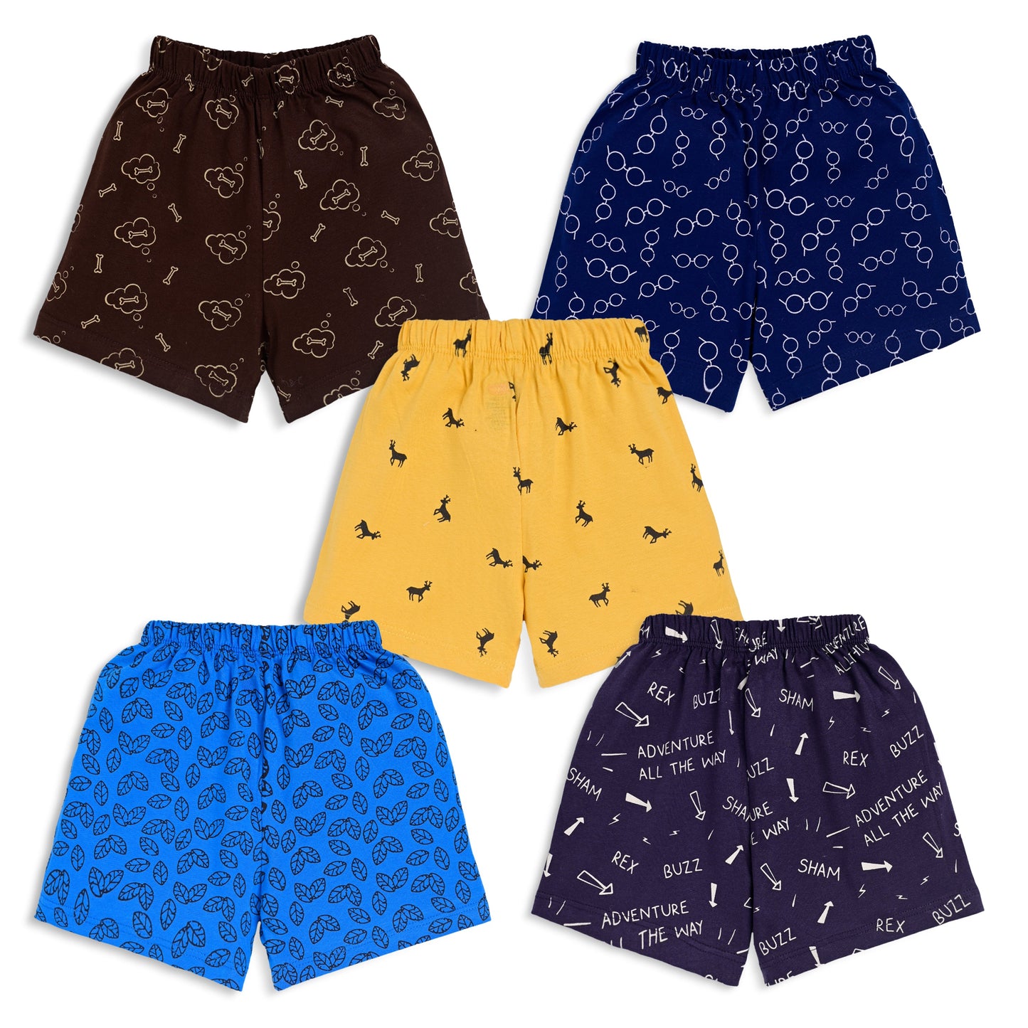 Baby Boys & Baby Girls Pack Of 5 Regular Shorts 100% Cotton