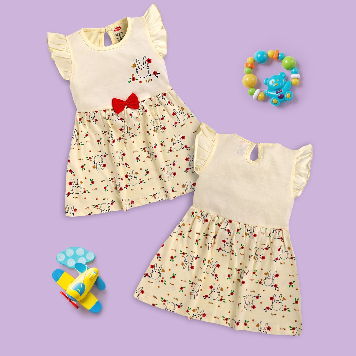 Baby Girls Pack Of 3 Half Sleeve Frock 100% Cotton