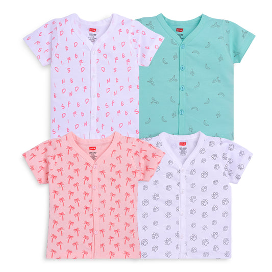 LuvLap Baby Boys & Baby Girls Pack Of 4 Half Sleeve Jhabla, 100% Cotton