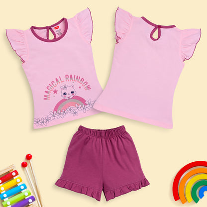 Baby Girls Pack Of 3 Half Sleeve Top & Shorts Set 100% Cotton