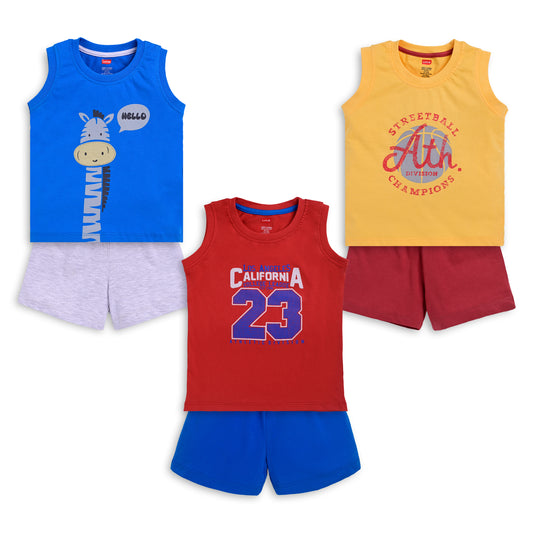 Baby Boys Pack Of 3 Sleeveless Tank Top & Shorts Set 100% Cotton, M (3 to 6 Months)