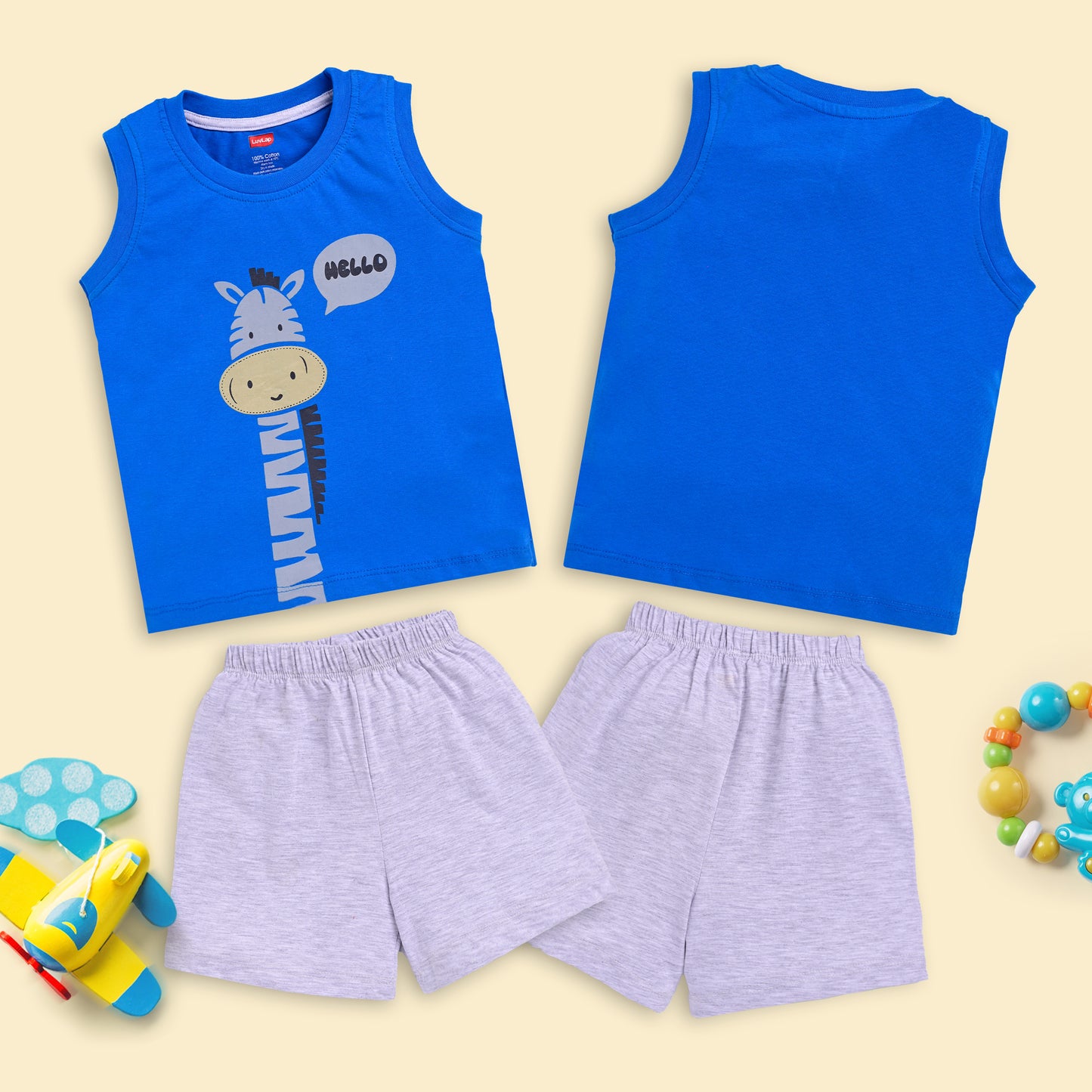 Baby Boys Pack Of 3 Sleeveless Tank Top & Shorts Set 100% Cotton, M (3 to 6 Months)