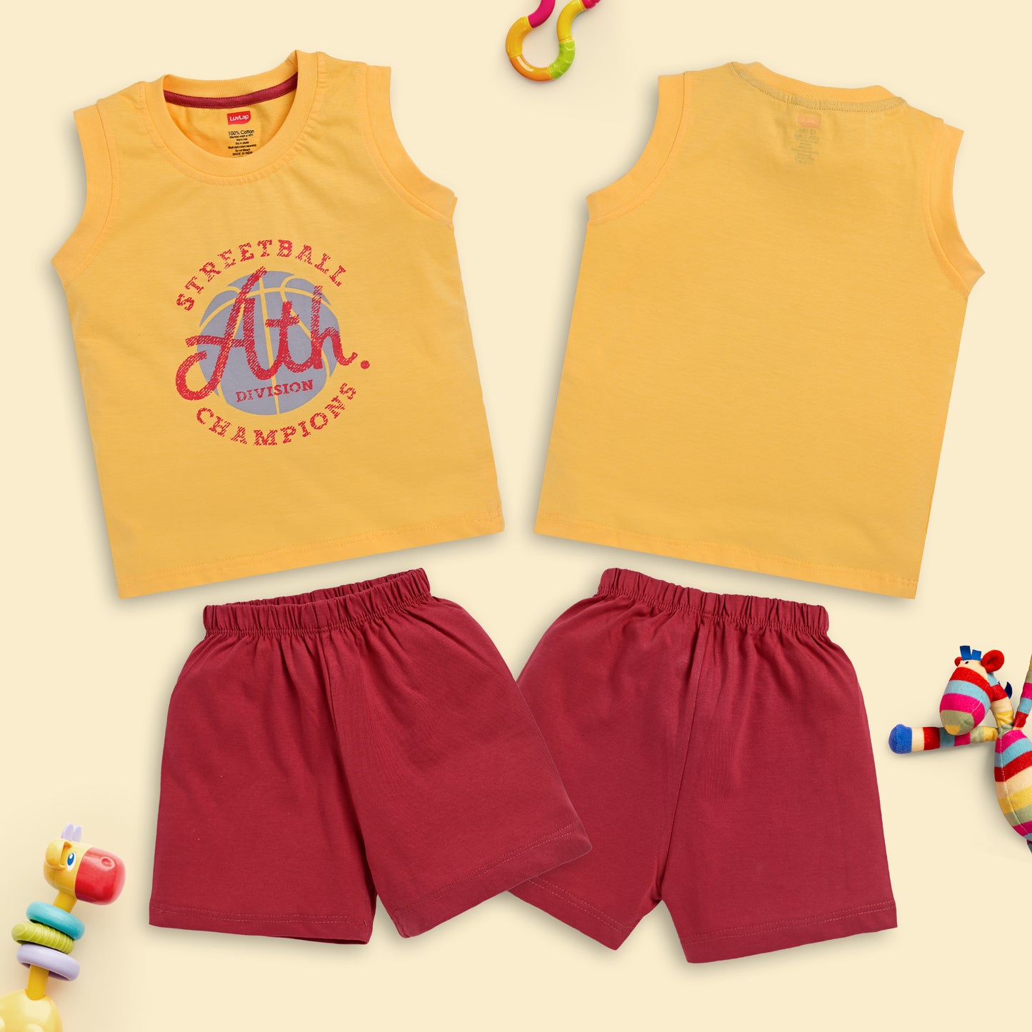 Baby Boys Pack Of 3 Sleeveless Tank Top & Shorts Set 100% Cotton, M (3 to 6 Months)