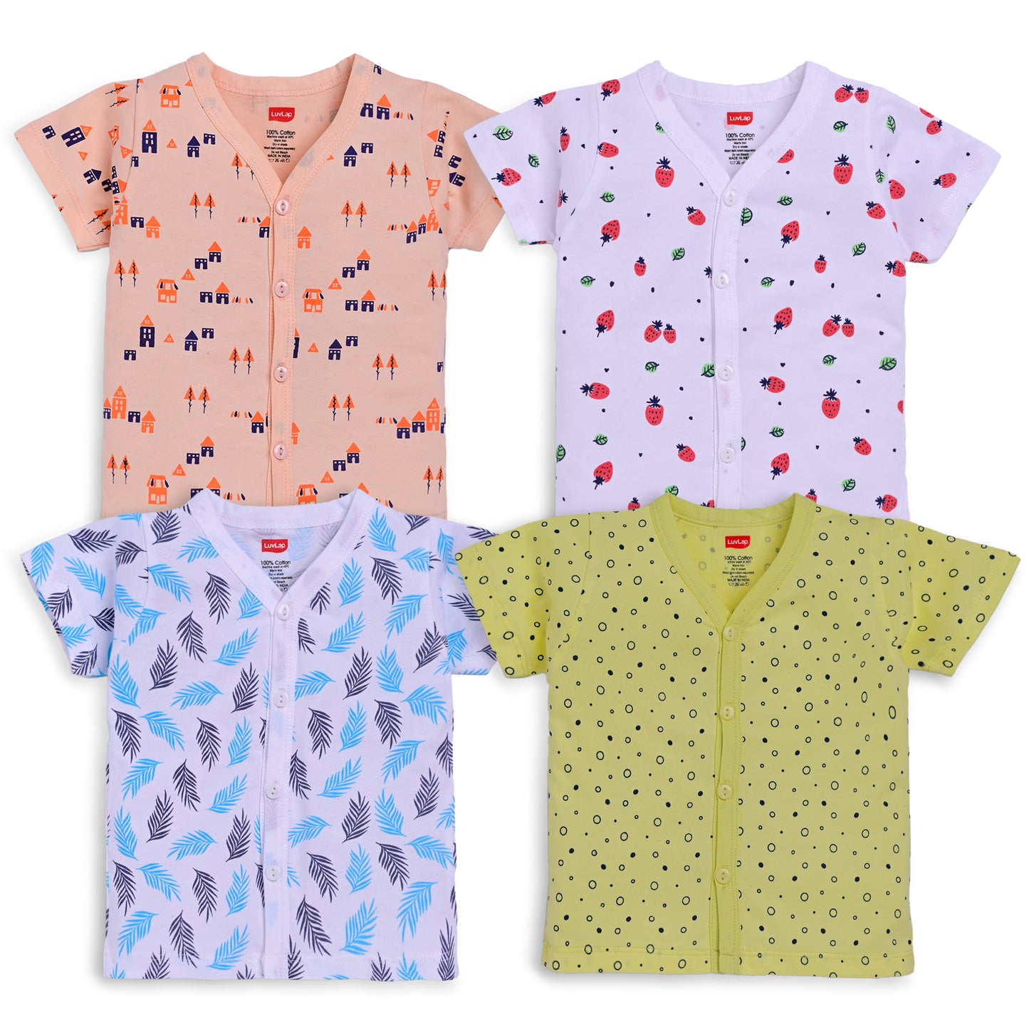 Baby Boys & Baby Girls Pack Of 4 Half Sleeve Jhabla, 100% Cotton